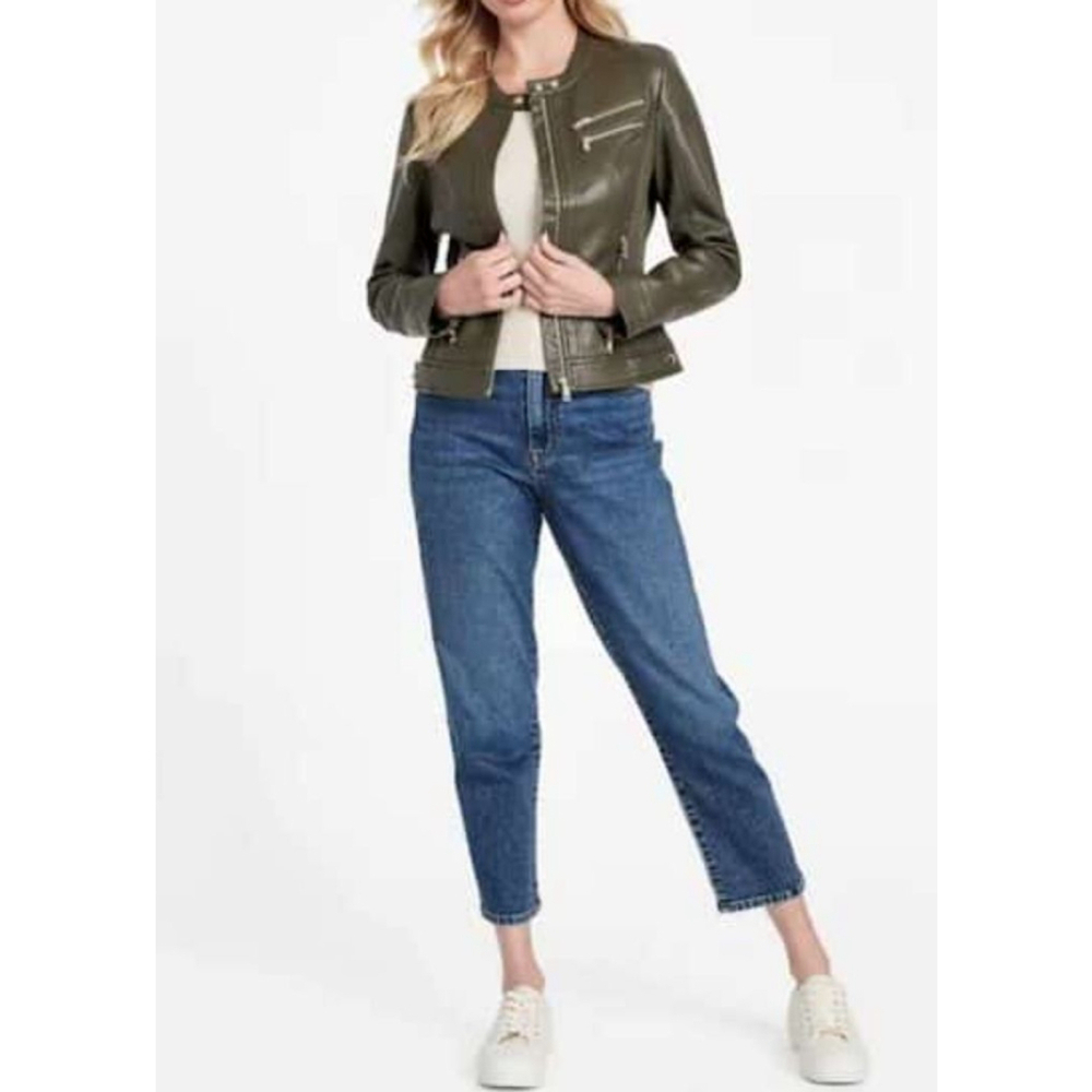 Women's Guess Faux Leather Jacket Green Size M - Picture 3 of 15